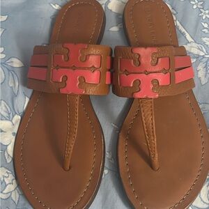 Tory Burch Tan and Pink Sandals Leigh Ambra